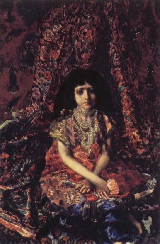 Mikhail Vrubel Young Girl against a Persian Carpet Sweden oil painting art